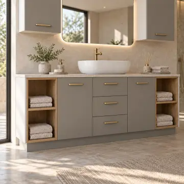 Yarelissa Lake Çift Yan Açık Havlu Nişli Orta Üç Çekmeceli Banyo Dolabı 200 cm