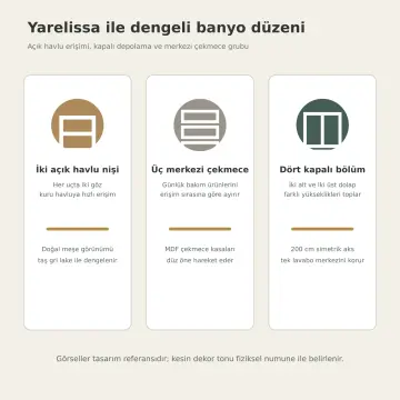 Yarelissa Lake Çift Yan Açık Havlu Nişli Orta Üç Çekmeceli Banyo Dolabı 200 cm
