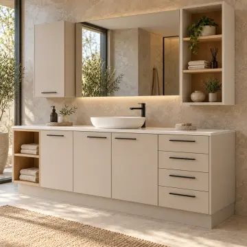 Zarelina Düz MDF Sol Açık Havlu Nişli Sağ Dört Çekmeceli Banyo Dolabı 200 cm