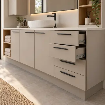 Zarelina Düz MDF Sol Açık Havlu Nişli Sağ Dört Çekmeceli Banyo Dolabı 200 cm