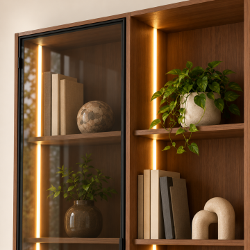 Sera 120 Ceviz Beyaz Reflekte Camlı Dikey LED Kitaplık