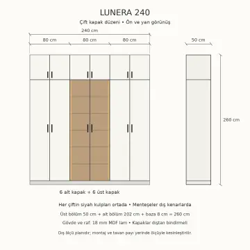 Lunera 240 Reflekte Camlı Dikey LED’li MDF Gardırop