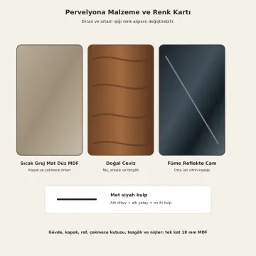 Pervelyona 200 cm Çift Dikey Nişli Orta Reflekte Camlı Altı Çekmeceli Düz MDF Kahve Köşesi