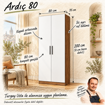 Ardıç 80 Ceviz Beyaz Kapaklı Kitaplık