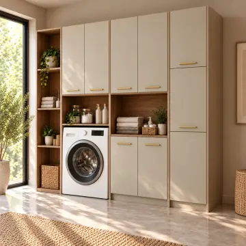 Deravena Lake Tek Makine, Çift Sepet ve Açık Havlu Kuleli Dolap 220 cm