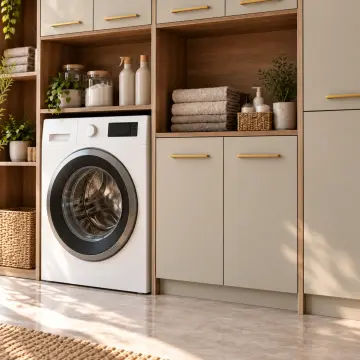 Deravena Lake Tek Makine, Çift Sepet ve Açık Havlu Kuleli Dolap 220 cm