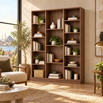 Mihver 120 Ceviz Asimetrik Açık Raflı Kitaplık