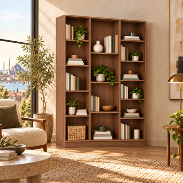 Mihver 120 Ceviz Asimetrik Açık Raflı Kitaplık