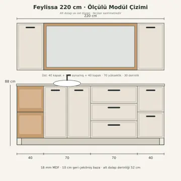 Feylissa Membran Açık Havlu Kuleli Üç Çekmeceli Banyo Dolabı 220 cm