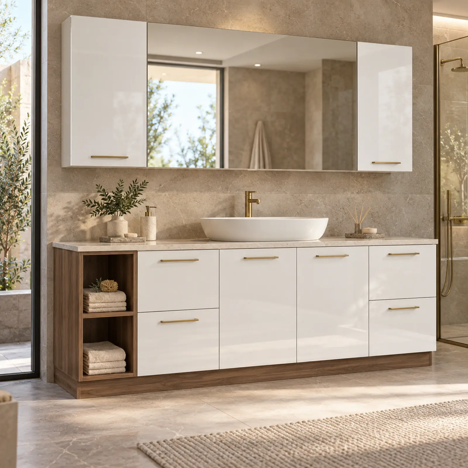 Girelora High Gloss Açık Havlu Kuleli Dört Çekmeceli Banyo Dolabı 200 cm