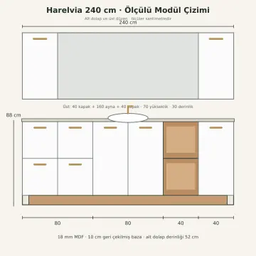 Harelvia Lake Dört Çekmeceli Açık Havlu Nişli Banyo Dolabı 240 cm