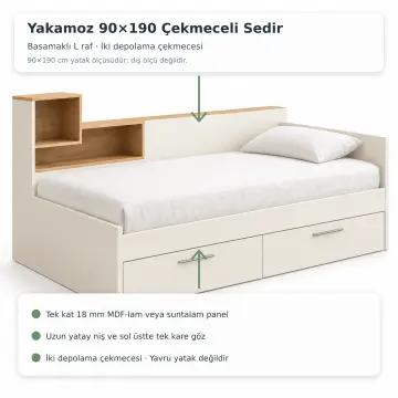 Yakamoz 90x190 Çekmeceli Sedir