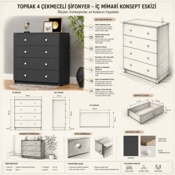Toprak 4 Çekmeceli Şifonyer