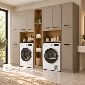 Jarelvena Membran İki Ayrı Makine, Orta Açık Tekstil Nişli ve Çift Depolama Kuleli Dolap 245 cm