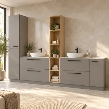 Yelvarina Düz MDF Boy Dolaplı Dört Çekmeceli ve Beş Açık Gözlü Banyo Dolabı 265 cm