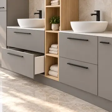 Yelvarina Düz MDF Boy Dolaplı Dört Çekmeceli ve Beş Açık Gözlü Banyo Dolabı 265 cm