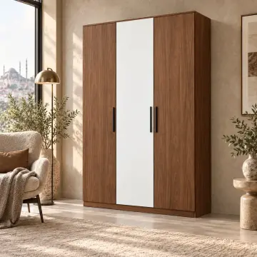 Kavis 120 Ceviz Beyaz Üç Kapaklı Kitaplık