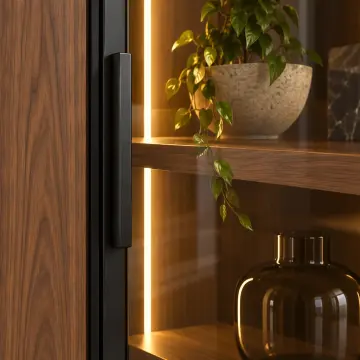 Vera 120 Ceviz Üç Reflekte Camlı Dikey LED Kitaplık