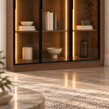 Vera 120 Ceviz Üç Reflekte Camlı Dikey LED Kitaplık