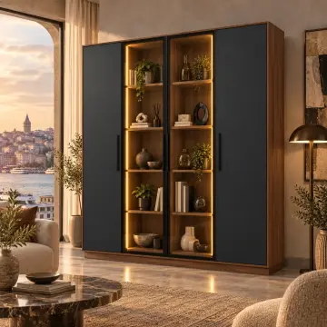 Meridyen 160 Antrasit Reflekte Camlı Dikey LED Kitaplık