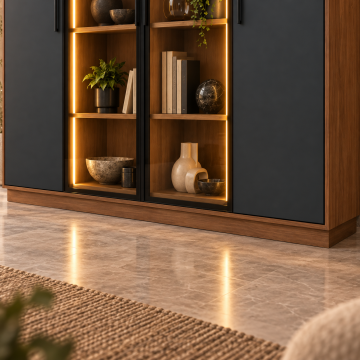 Meridyen 160 Antrasit Reflekte Camlı Dikey LED Kitaplık