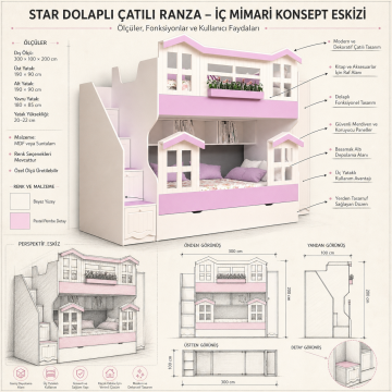 Star Dolaplı Çatılı Ranza