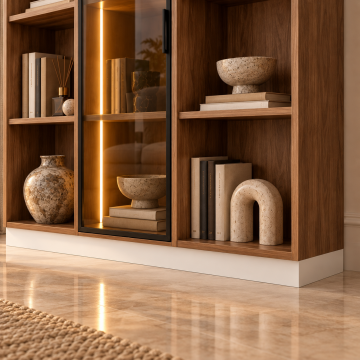 Saye 120 Ceviz Reflekte Camlı ve Açık Raflı LED Kitaplık