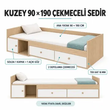 Kuzey 90x190 Çekmeceli Sedir