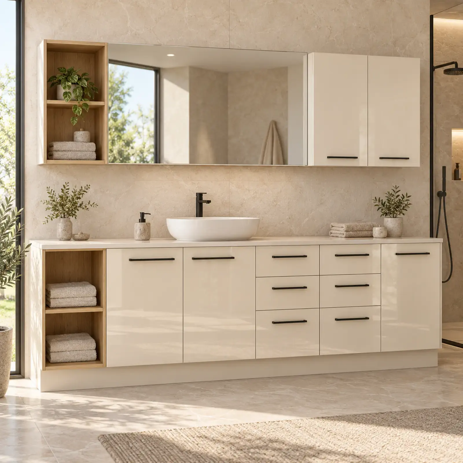 Orelissa High Gloss Altı Çekmeceli Sol Açık Havlu Nişli Banyo Dolabı 220 cm