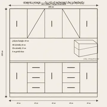 Torvelyona 200 cm Çift Çapraz Nişli Altı Çekmeceli High Gloss Kahve Köşesi