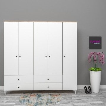 5 Kapılı Oval Kulplu Gardırop