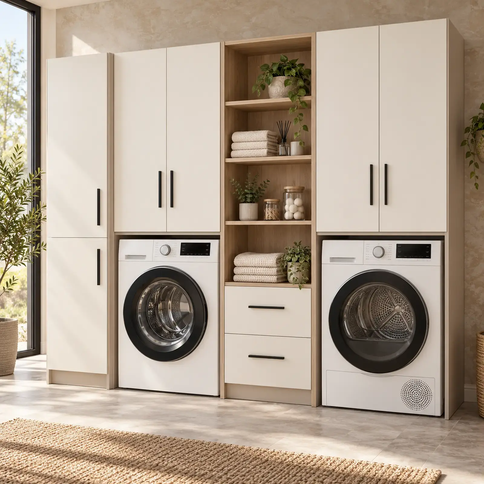 Zeravina Membran İki Makineli Temizlik Dolaplı ve Açık Raflı Dolap 250 cm