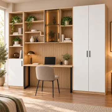 Mira 260 Premium Asimetrik Raflı Kitaplıklı Gardıroplu Çalışma Masası