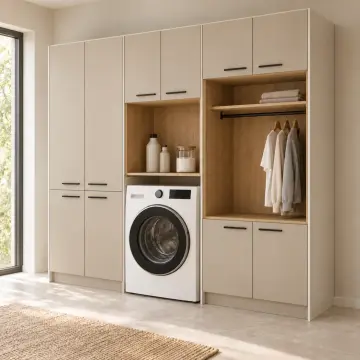 Rarelvena Membran Tek Makine, Açık Askı ve Katlama Nişli, Çift Depolama Kuleli Dolap 210 cm