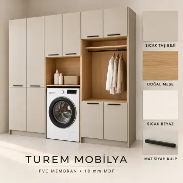 Rarelvena Membran Tek Makine, Açık Askı ve Katlama Nişli, Çift Depolama Kuleli Dolap 210 cm