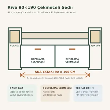 Riva 90x190 Çekmeceli Sedir