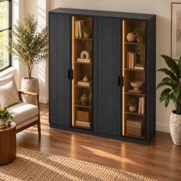 Ritim 140 Antrasit Reflekte Camlı ve Kapaklı LED Kitaplık