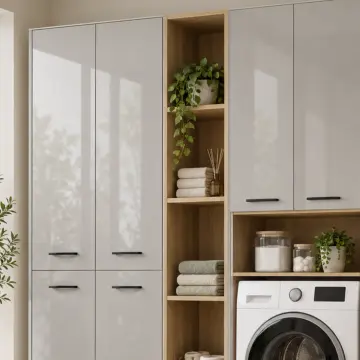 Sarelissa High Gloss Yan Yana İki Makine ve Açık Tekstil Kuleli Depolama Dolabı 245 cm