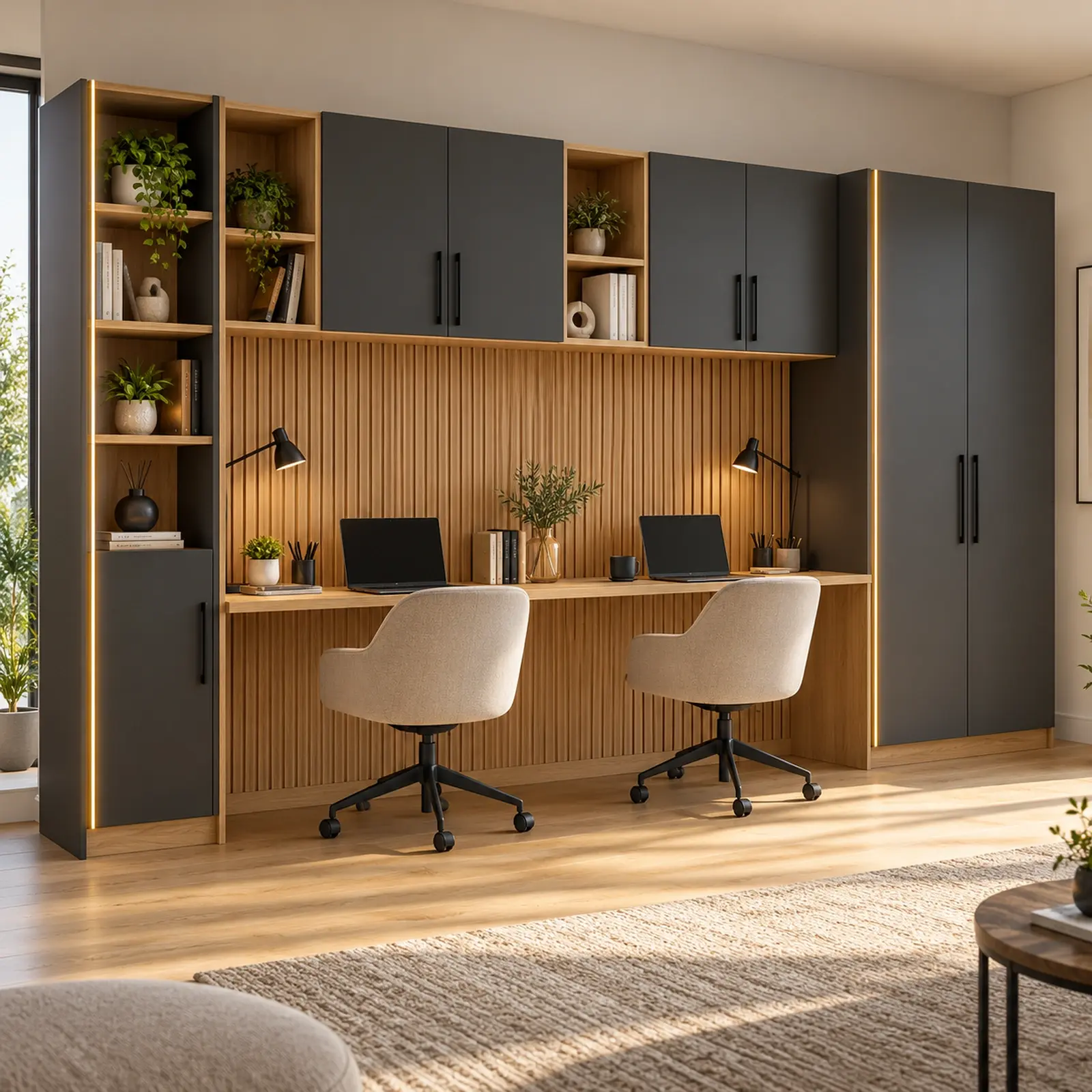 Arven 340 Premium İki Kişilik Kapaklı Kitaplıklı Gardıroplu Çalışma Masası