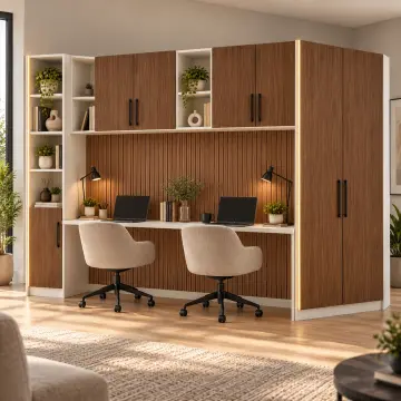 Arven 340 Premium İki Kişilik Kapaklı Kitaplıklı Gardıroplu Çalışma Masası