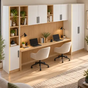 Arven 340 Premium İki Kişilik Kapaklı Kitaplıklı Gardıroplu Çalışma Masası