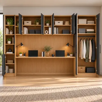 Arven 340 Premium İki Kişilik Kapaklı Kitaplıklı Gardıroplu Çalışma Masası