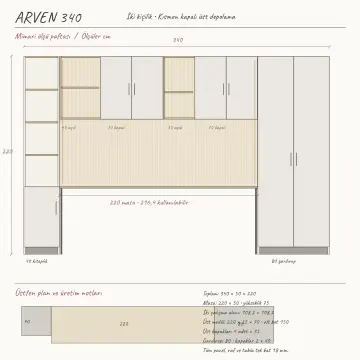 Arven 340 Premium İki Kişilik Kapaklı Kitaplıklı Gardıroplu Çalışma Masası