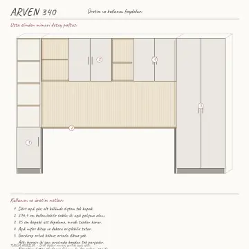 Arven 340 Premium İki Kişilik Kapaklı Kitaplıklı Gardıroplu Çalışma Masası