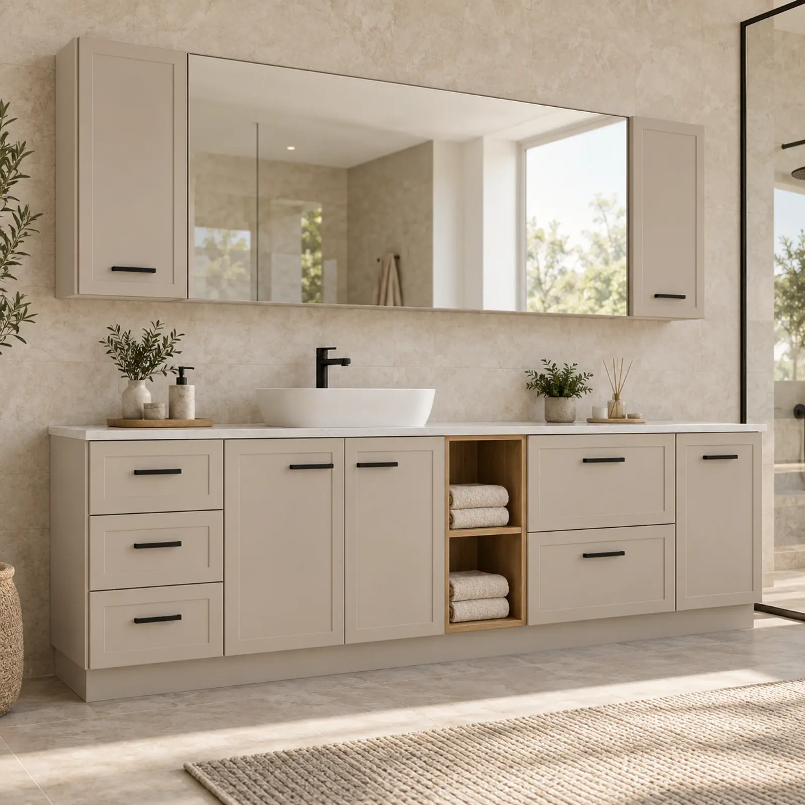 Warelissa Membran Beş Çekmeceli Orta Açık Havlu Nişli Banyo Dolabı 220 cm