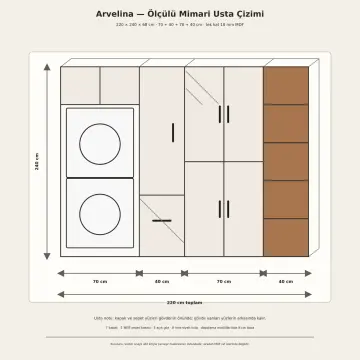 Arvelina High Gloss Üst Üste İki Makineli Sepetli ve Açık Raflı Dolap 220 cm