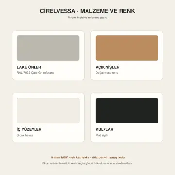 Cirelvessa Lake Yan Yana İki Makine, Üç Çekmeceli Açık Katlama Nişli ve Kapalı Servis Kuleli Dolap 260 cm