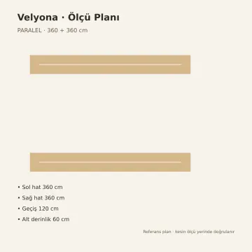 Velyona Dumanlı Ceviz MDF Üç Havalandırmalı Ekmek Kutusu Kayar Raflı Paralel Mutfak Dolabı