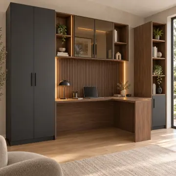 Lorin L260 Premium Tek Kişilik L Reflekte Kitaplıklı Gardıroplu Çalışma Masası
