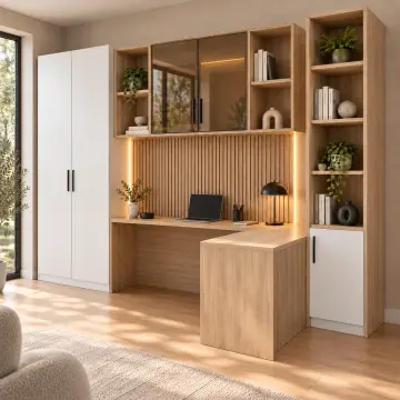 Lorin L260 Premium Tek Kişilik L Reflekte Kitaplıklı Gardıroplu Çalışma Masası